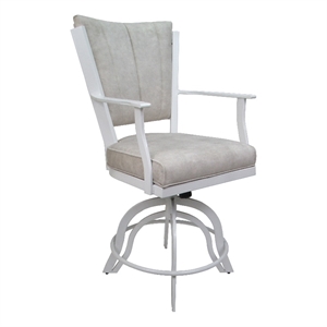 Pemberly Row 30&quot Swivel Metal Bar Stool-Outlier Stucco Beige Fabric-White Frame