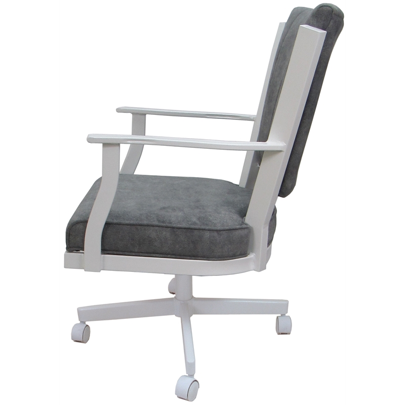 Pemberly Row Swivel Dining Caster Chair-Outlier Charcoal Fabric-White Frame