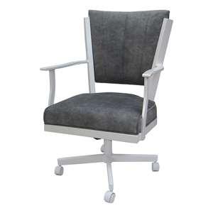 Pemberly Row Swivel Dining Caster Chair-Outlier Charcoal Fabric-White Frame