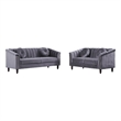 Pemberly Row 2 Pcs Gray Microfiber Living Room Set Modern Velvet Sofa Set pillow