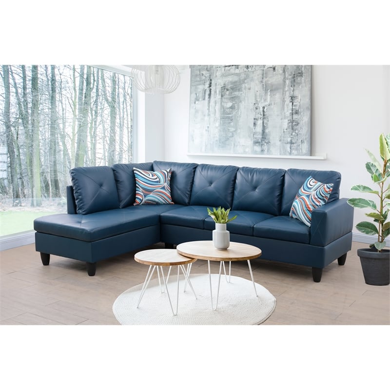 Pemberly Row L Shaped Denim Couch w/ Storage Ottoman(Pillows Included)