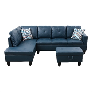 Pemberly Row L Shaped Denim Couch w/ Storage Ottoman(Pillows Included)