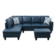 Pemberly Row L Shaped Denim Couch w/ Storage Ottoman(Pillows Included)