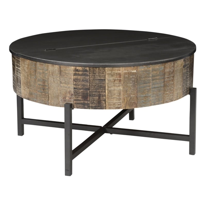 Pemberly Row Round Storage Coffee Table made with Mango Wood in Rustic Vintage