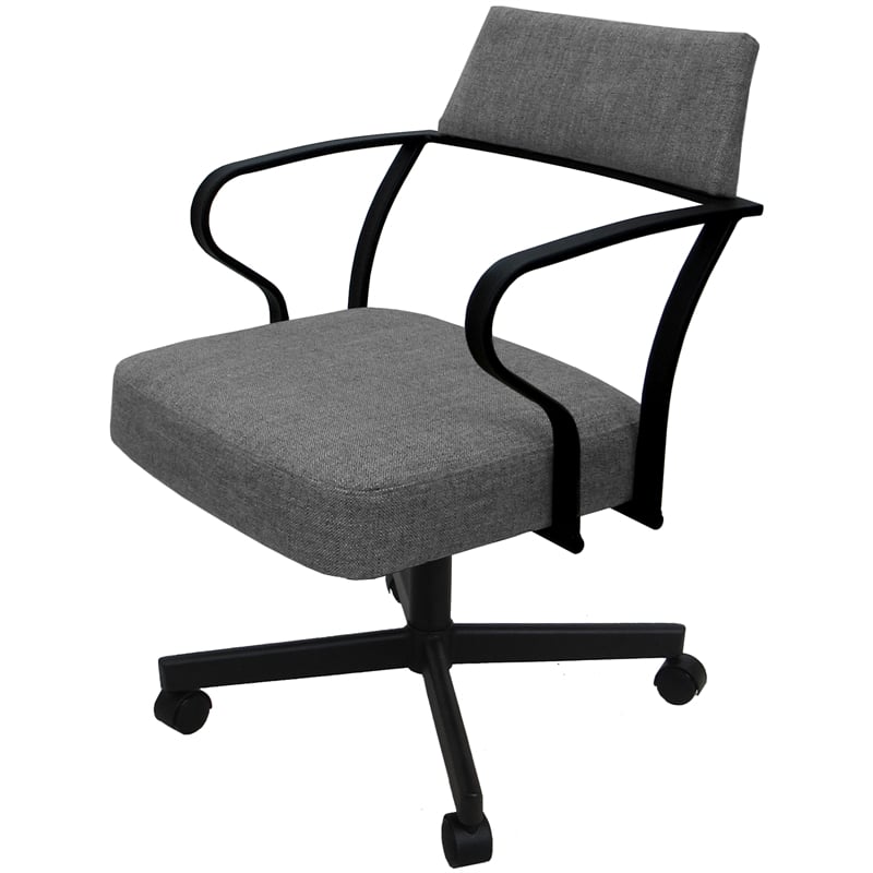 Pemberly Row Swivel Tilt Metal Dining Caster Chair - Gray fabric - Black frame