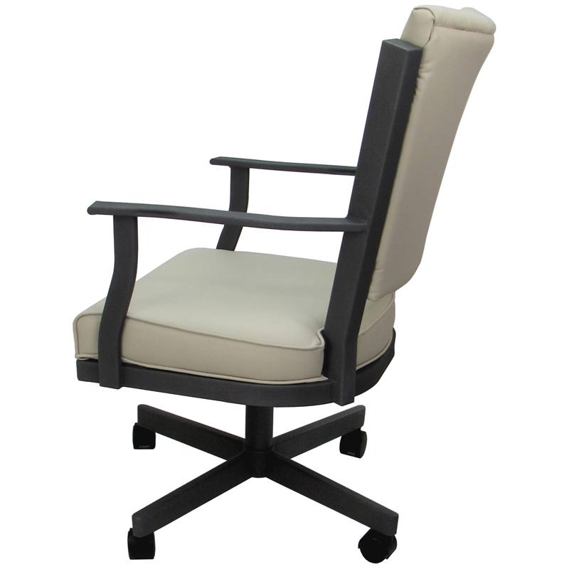 Pemberly Row Swivel Metal Dining Caster Chair - Ocean Beige Vinyl - Gray Frame