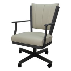 Pemberly Row Swivel Metal Dining Caster Chair - Ocean Beige Vinyl - Gray Frame