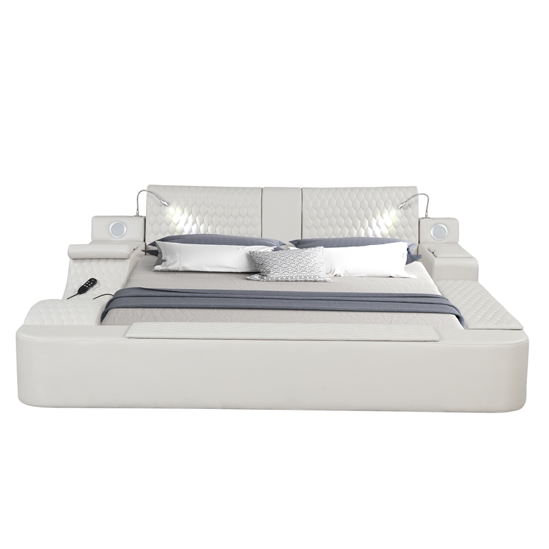 Pemberly Row Smart Multifunctional King Size Massage Bed Made with Wood in Ice