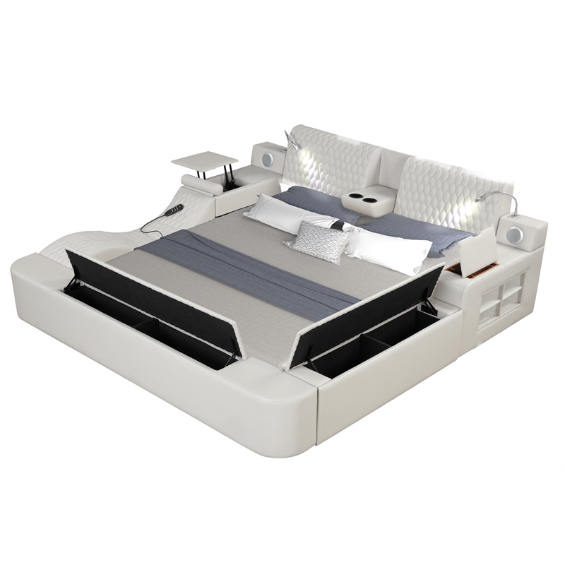 Pemberly Row Smart Multifunctional King Size Massage Bed Made with Wood in Ice