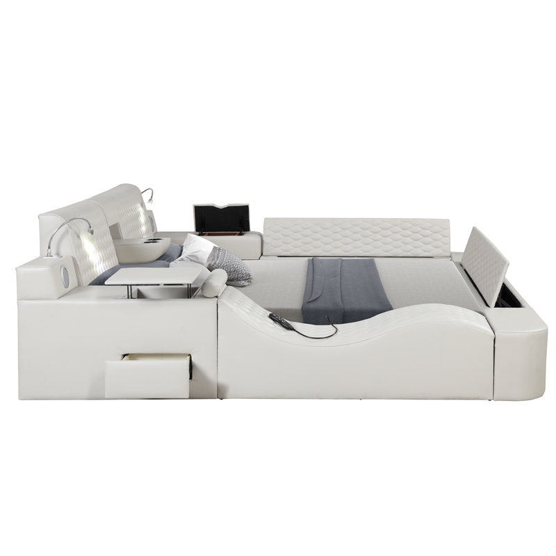 Pemberly Row Smart Multifunctional King Size Massage Bed Made with Wood in Ice