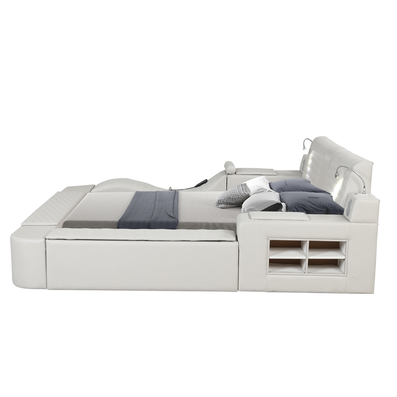 Pemberly Row Smart Multifunctional King Size Massage Bed Made with Wood in Ice