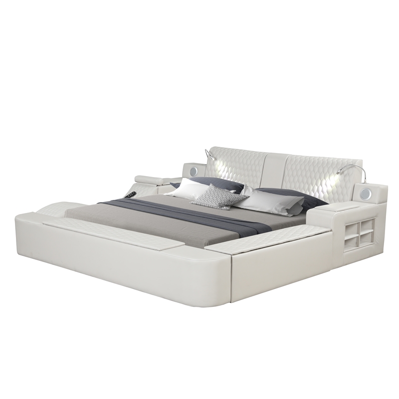 Pemberly Row Smart Multifunctional King Size Massage Bed Made with Wood in Ice