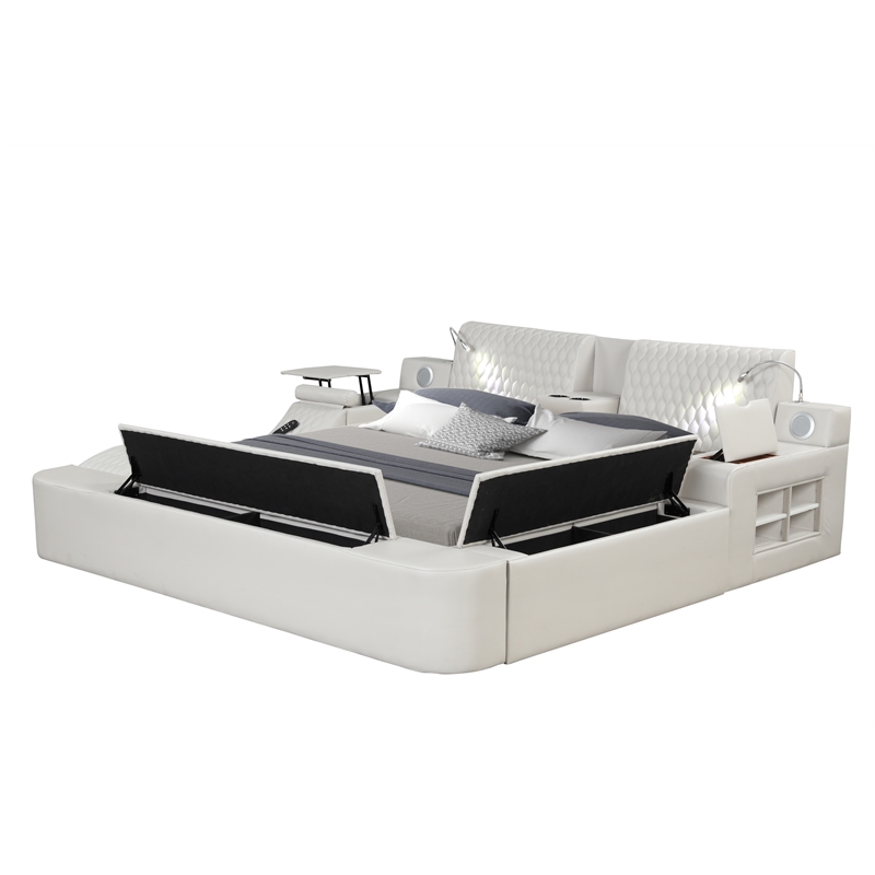 Pemberly Row Smart Multifunctional King Size Massage Bed Made with Wood in Ice