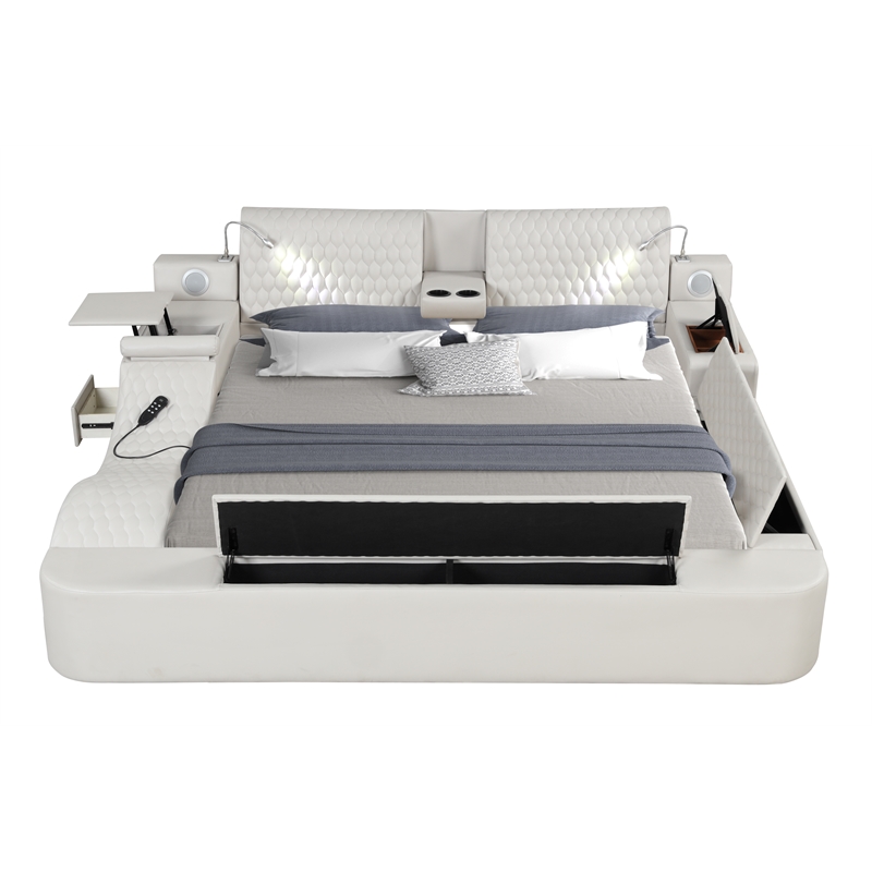 Pemberly Row Smart Multifunctional King Size Massage Bed Made with Wood in Ice