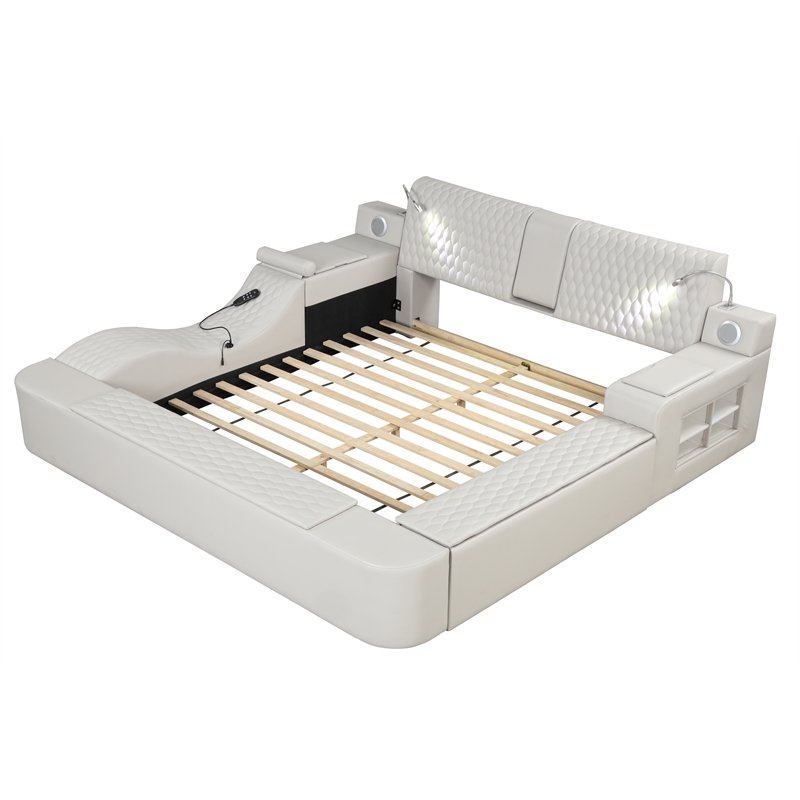 Pemberly Row Smart Multifunctional King Size Massage Bed Made with Wood in Ice