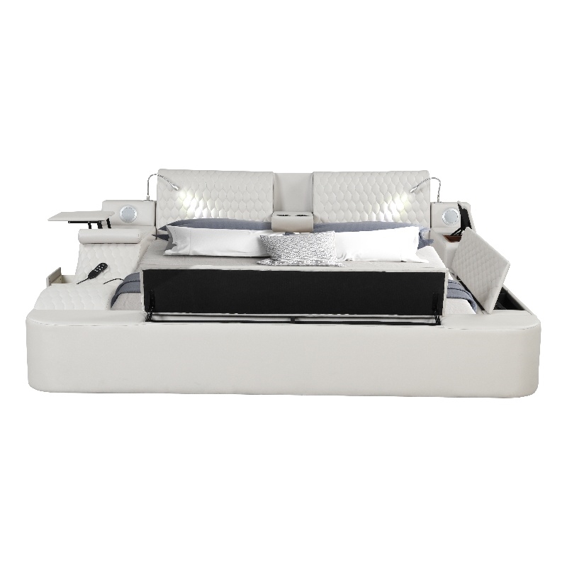 Pemberly Row Smart Multifunctional King Size Massage Bed Made with Wood in Ice