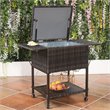 Pemberly Row Rattan Portable Outdoor Patio Cooler Cart with Shelf in Mix Brown