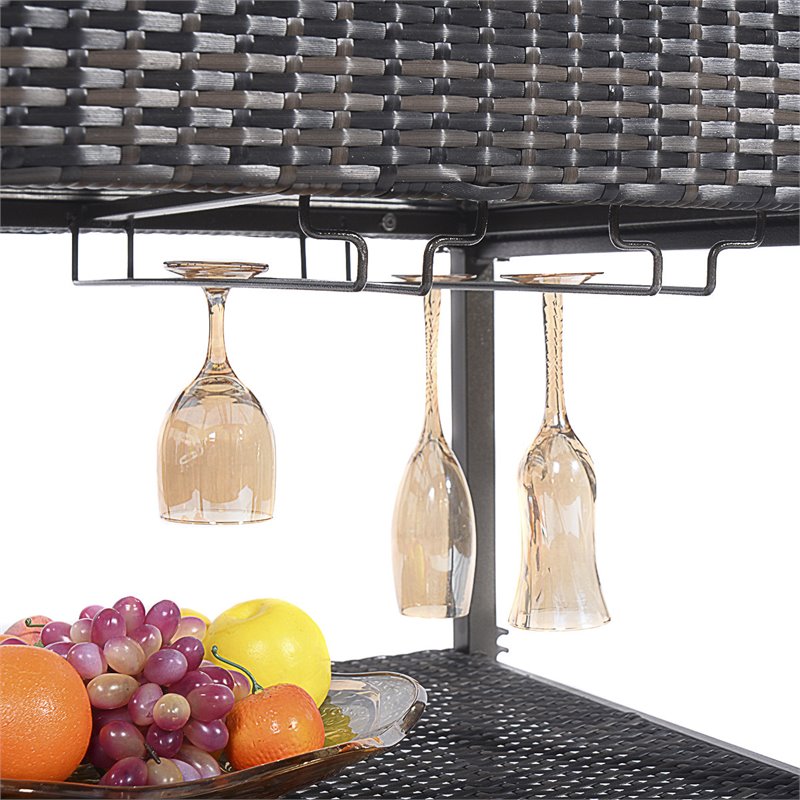 Pemberly Row Rattan Portable Outdoor Patio Cooler Cart with Shelf in Mix Brown