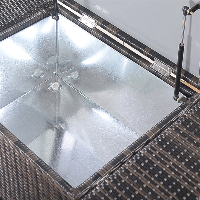 Pemberly Row Rattan Portable Outdoor Patio Cooler Cart with Shelf in Mix Brown