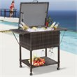 Pemberly Row Rattan Portable Outdoor Patio Cooler Cart with Shelf in Mix Brown