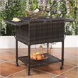 Pemberly Row Rattan Portable Outdoor Patio Cooler Cart with Shelf in Mix Brown