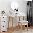 Pemberly Row MDF Vanity Makeup Dressing Set with Round Mirror in White/Natural