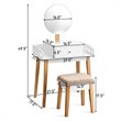 Pemberly Row MDF Vanity Makeup Dressing Set with Round Mirror in White/Natural