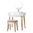 Pemberly Row MDF Vanity Makeup Dressing Set with Round Mirror in White/Natural