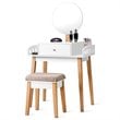 Pemberly Row MDF Vanity Makeup Dressing Set with Round Mirror in White/Natural