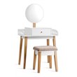 Pemberly Row MDF Vanity Makeup Dressing Set with Round Mirror in White/Natural