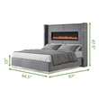 Pemberly Row Upholstery Wooden Queen Bed w/ Ambient lighting-Gray Velvet Finish