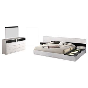 Pemberly Row 6Pc Cali King Platform Bedroom Set with Platform Stand-White/Black