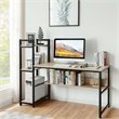 Pemberly Row Wood Multifunction Computer Desk w/ 4-tier Storage shelves-Natural