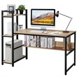 Pemberly Row Wood Multifunction Computer Desk w/ 4-tier Storage shelves-Natural