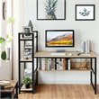 Pemberly Row Wood Multifunction Computer Desk w/ 4-tier Storage shelves-Natural