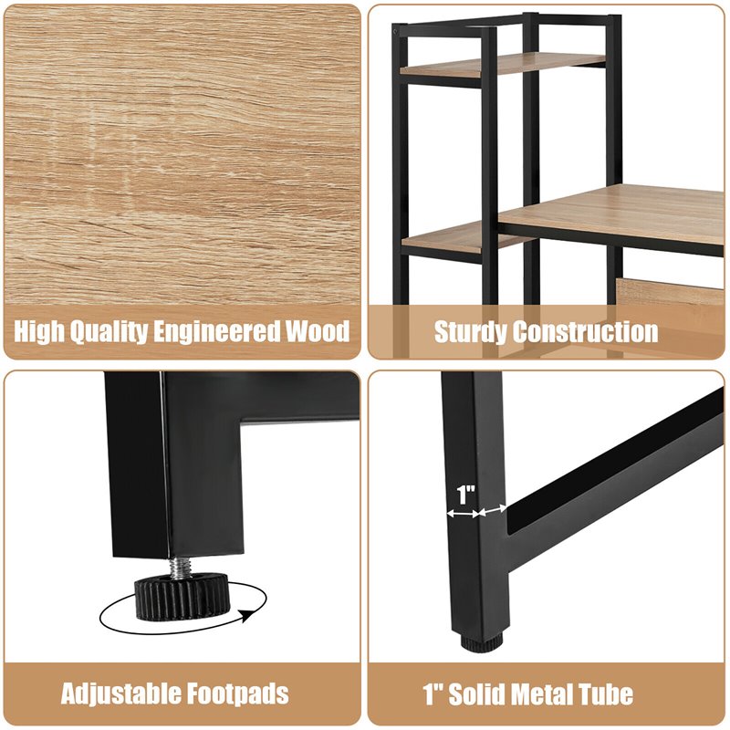 Pemberly Row Wood Multifunction Computer Desk w/ 4-tier Storage shelves-Natural