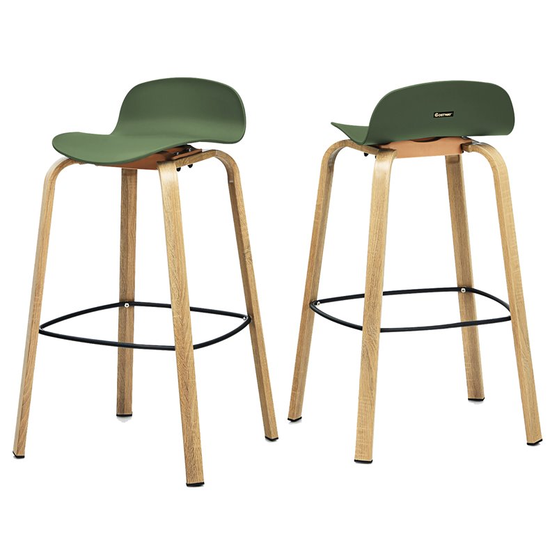 Pemberly Row PP & Iron Counter Height Bar Stools w/ Footrest in Green (Set of 2)