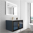Pemberly Row Wall Mounted Blue Vanity Set w/ White Porcelain Top-Gold Handles