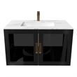 Pemberly Row Wall Mounted Blue Vanity Set w/ White Porcelain Top-Gold Handles