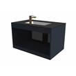 Pemberly Row Wall Mounted Blue Vanity Set w/ Black Porcelain Top-Gold Handles