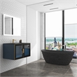Pemberly Row Wall Mounted Blue Vanity Set w/ Black Porcelain Top-Gold Handles
