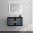 Pemberly Row Wall Mounted Blue Vanity Set w/ Black Porcelain Top-Gold Handles
