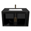 Pemberly Row Wall Mounted Blue Vanity Set w/ Black Porcelain Top-Gold Handles