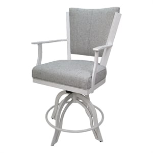 Pemberly Row Counter 26&quot Swivel Bar Stool-Hemsath Slate Gray Fabric-White Frame