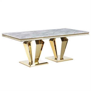 Pemberly Row Crownie Gold Faux Marble Pedestal Rectangle Dining Table (Seats 6)
