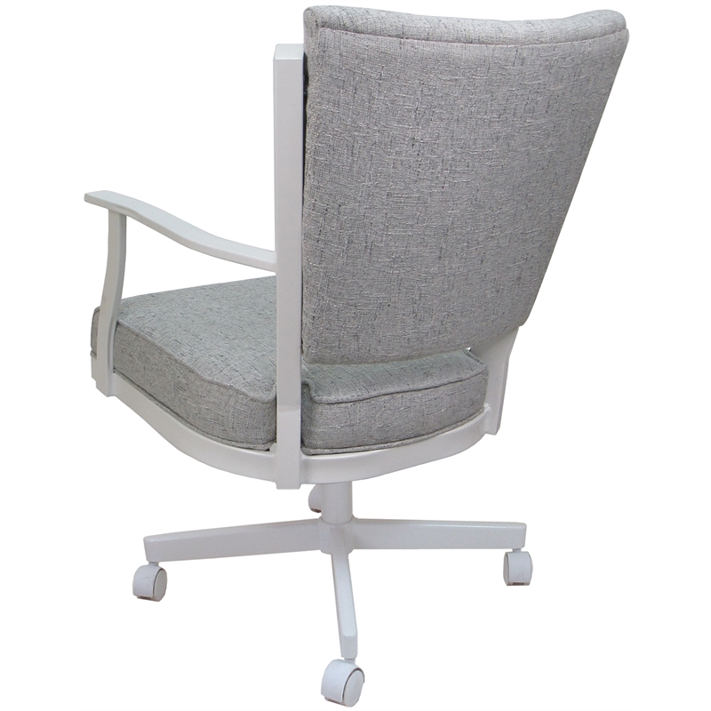 Pemberly Row Swivel Dining Caster Chair-Hemsath Slate Gray Fabric-White Frame