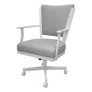 Pemberly Row Swivel Dining Caster Chair-Hemsath Slate Gray Fabric-White Frame