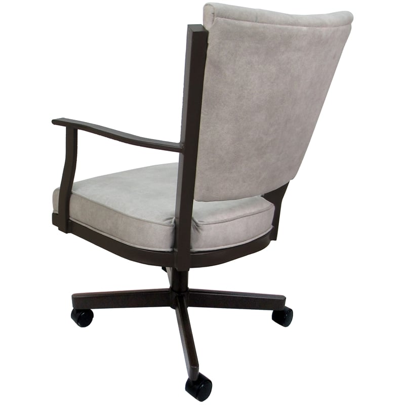 Pemberly Row Swivel Dining Caster Chair-Outlier Beige Fabric Brown Frame