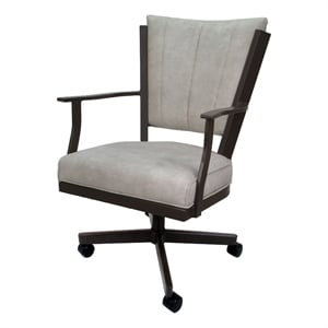 Pemberly Row Swivel Dining Caster Chair-Outlier Beige Fabric Brown Frame