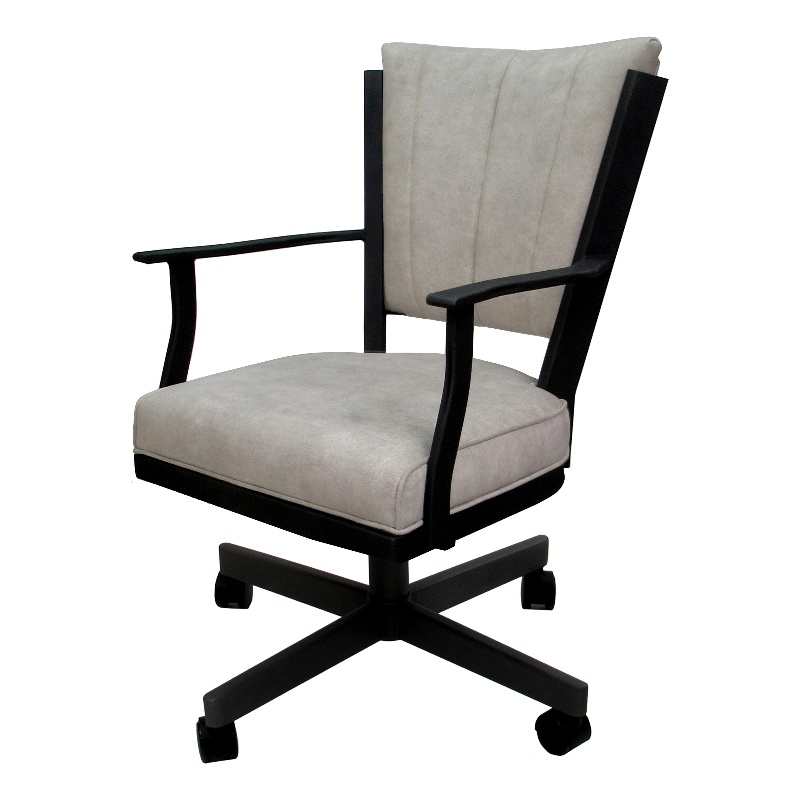 Pemberly Row Swivel Dining Caster Chair-Outlier Beige Fabric-Black Frame